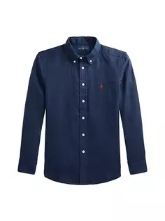 Льняная рубашка на пуговицах для маленьких мальчиков и мальчиков Polo Ralph Lauren, цвет newport navy