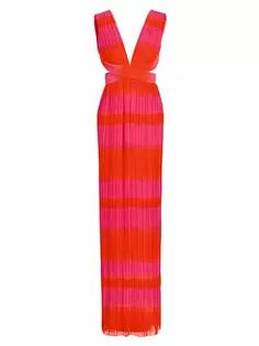 Плиссированное платье с юбкой-колонной X-образным вырезом спереди Brandon Maxwell, цвет pink glo flame orange stripe