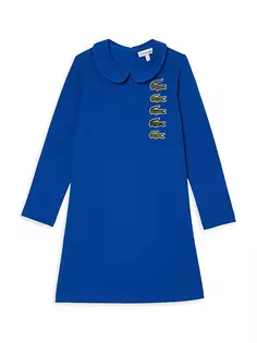 Платье-поло с длинными рукавами и крокодиловым воротником для маленьких девочек и девочек Lacoste, синий