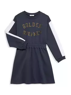 Платье-свитшот Dreamer с круглым вырезом для маленьких девочек и девочек Golden Goose, цвет sea storm artic wolf