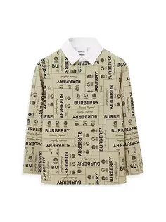 Рубашка-поло с длинными рукавами и логотипом Little Boy&apos;s &amp; Boy&apos;s Burberry, цвет archive beige