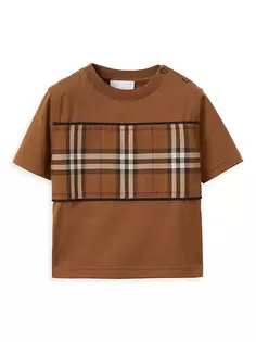 Детская клетчатая футболка Burberry, цвет dark birch brown