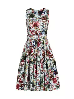 Платье длиной до колена из эластичного хлопка с поясом и цветочным принтом Samantha Sung, цвет botanic eden soft aqua