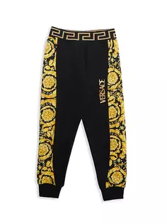 Хлопковые спортивные штаны Little Kid&apos;s Barocco Versace, черный