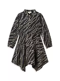 Платье-рубашка с платком и принтом цепочки для маленьких девочек и девочек Michael Kors Kids, черный