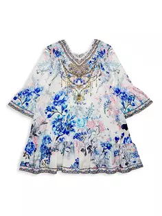 Платье с цветочным принтом и украшением для маленьких девочек и девочек Camilla, синий
