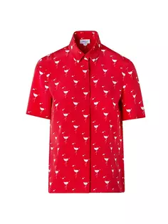 Блузка из крепдешина с короткими рукавами и принтом фламинго Akris Punto, красный