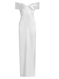 Шелковое платье с открытыми плечами Brandon Maxwell, слоновая кость