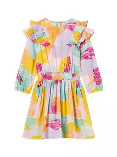 Платье с разноцветными принтами и рюшами для маленьких девочек и девочек Stella Mccartney Kids, мультиколор