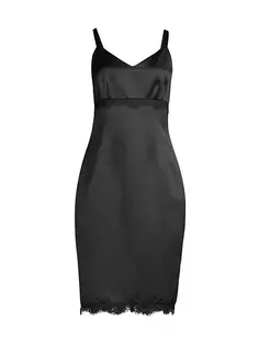 Атласное платье Heavy Metal с кружевной отделкой Donna Karan New York, черный