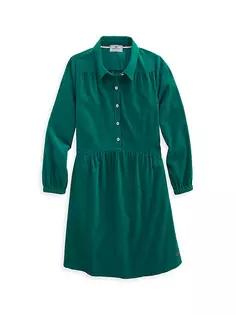 Вельветовое хлопковое платье-рубашка для маленьких девочек и девочек Vineyard Vines, цвет turf green