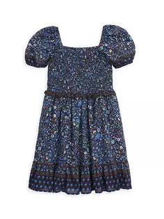 Платье с присборенными рукавами и пышными рукавами для маленьких девочек и девочек Vineyard Vines, синий