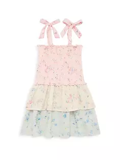 Платье со сборками с цветочным принтом для девочек Flowers By Zoe, мультиколор