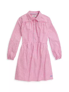 Платье-рубашка из поплина в полоску для маленьких девочек и девочек Vineyard Vines, белый