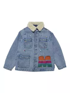 Джинсовая куртка с украшением для маленьких девочек и девочек Marni, цвет denim