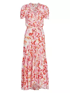 Платье миди с запахом и цветочным принтом Baba Poupette St Barth, цвет pink cattleya