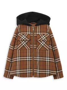 Куртка-рубашка на молнии в клетку Little Boy&apos;s &amp; Boy&apos;s Eddie Burberry, цвет dark brown check