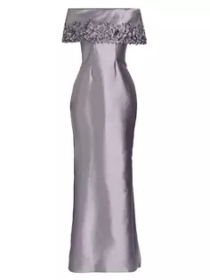 Атласное платье с открытыми плечами и лепестками Catherine Regehr, цвет platinum