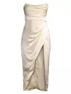 Атласное корсетное платье Elio с драпировкой Bardot, цвет gold ivory