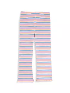 Полосатые хлопковые брюки в рубчик для девочек Design History, цвет pink tan combo