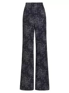 Джинсовые брюки прямого кроя с цветочным принтом Lela Rose, темно-синий