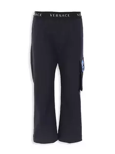 Габардиновые брюки с логотипом для маленьких мальчиков и мальчиков Versace, темно-синий