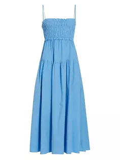 Хлопковое платье-миди со сборками Kivari, синий