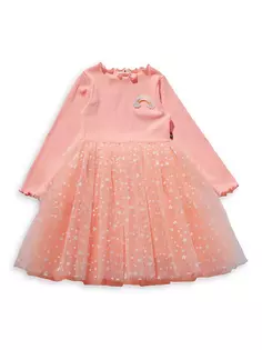 Платье-пачка с нашивками для маленьких девочек, маленьких девочек и девочек Petite Hailey, неоновый оранжевый
