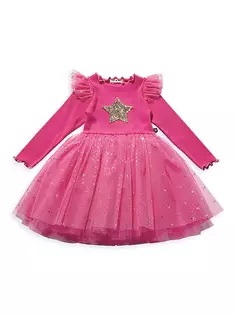 Платье-пачка с оборками и звездами для маленьких девочек и девочек с длинными рукавами Petite Hailey, пурпурный