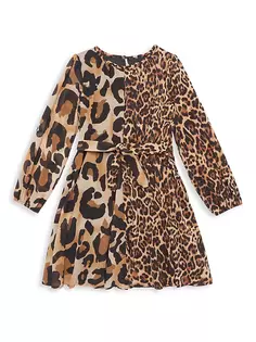 Шифоновое платье миди с животным принтом для девочек Mia New York, леопард
