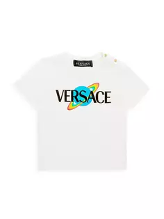 Футболка с логотипом Planet для маленьких девочек Versace, белый