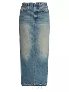 Джинсовая юбка-макси с боковым разрезом R13, синий