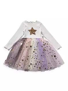 Платье с эффектом омбре со звездами для маленьких девочек, маленьких девочек и девочек Petite Hailey, белый