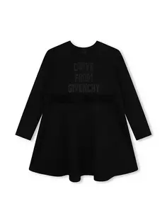 Платье с длинными рукавами и оборкой на талии для маленьких девочек и логотипом для девочек Givenchy, черный