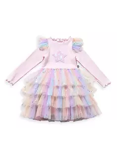Многослойное платье-пачка с декорированными звездами и оборками для маленьких девочек, маленьких девочек и девочек Petite Hailey, мультиколор