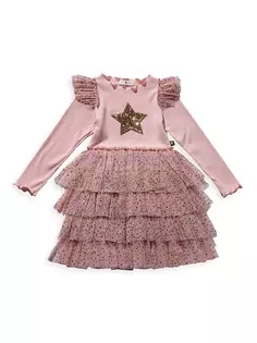 Многослойное платье-пачка с декорированными звездами и оборками для маленьких девочек, маленьких девочек и девочек Petite Hailey, розовый