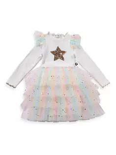 Многослойное платье-пачка с декорированными звездами и оборками для маленьких девочек, маленьких девочек и девочек Petite Hailey, белый