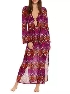 Платье макси из сетки с геометрическим узором Echo Trina Turk, мультиколор