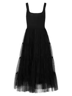 Многоярусное платье миди из тюля Chara Alice + Olivia, черный