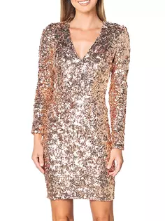 Мини-платье Shauna с эффектом металлик Dress The Population, цвет champagne