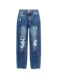 Укороченные прямые джинсы с высокой посадкой для девочек Tractr, индиго