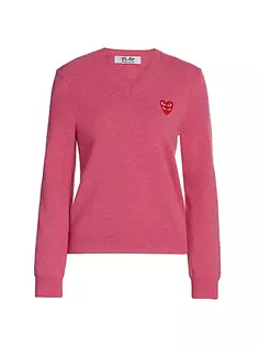 Пуловер с двойным сердцем и V-образным вырезом Comme Des Garçons Play, розовый