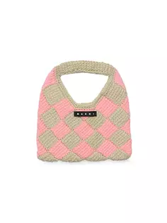 Вязаная крючком сумка с бриллиантами для девочки Marni, цвет light green pink