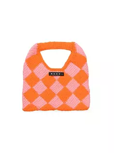 Вязаная крючком сумка с бриллиантами для девочки Marni, цвет orange pink