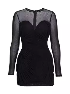 Сетчатое мини-платье Quincy с длинными рукавами и сборками Line &amp; Dot, черный