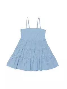 Пляжная одежда для маленьких девочек и девочек Платье из жатого хлопка в полоску Snapper Rock, синий