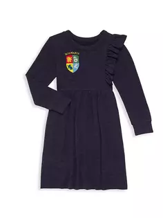 Вязаное мини-платье Little Girl&apos;s Bliss с длинными рукавами и асимметричными рюшами Chaser, темно-синий
