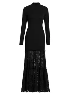 Платье макси в рубчик с сетчатой вставкой Joelle Sea, черный
