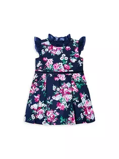 Атласное платье с цветочным принтом и оборками для маленьких девочек и девочек Janie And Jack, синий