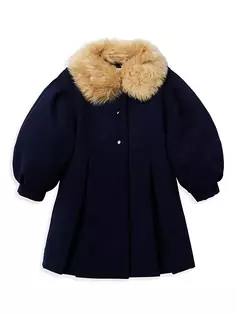 Пальто с воротником из искусственного меха для маленьких девочек и девочек Janie And Jack, синий